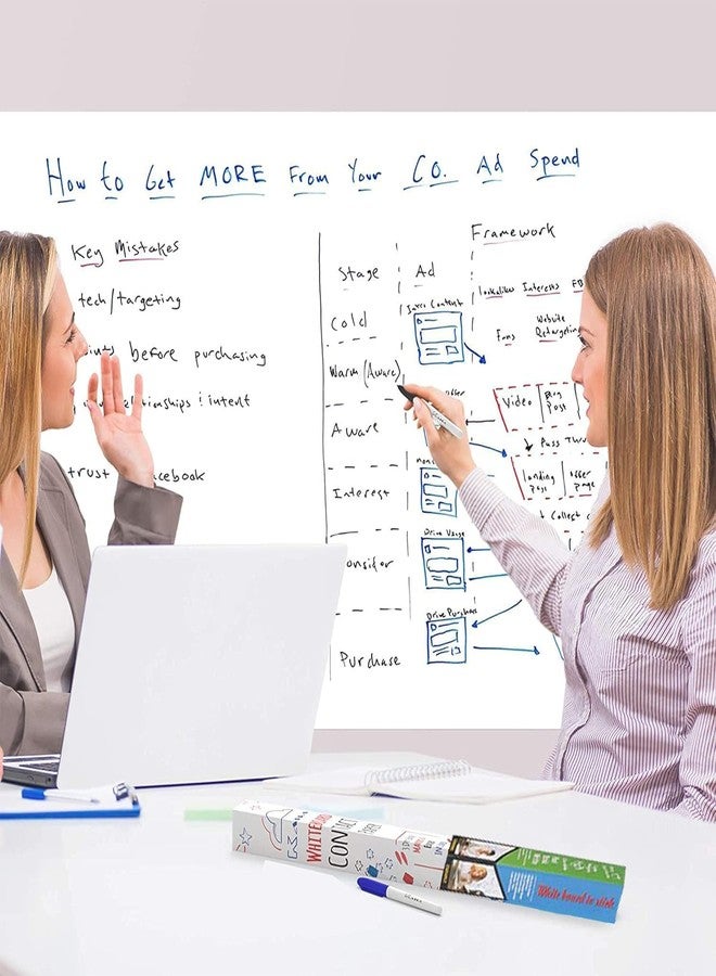 لوكزر ملصق السبورة البيضاء القابل للمسح الجاف من لوكزر 60 × 200 سم - ملصق حائط ذاتي اللصق وقابل للإزالة وإعادة الاستخدام للأطفال والمنزل والمكتب والمدرسة | سطح قابل للكتابة مع قلم مجاني - مقاوم للماء وسهل التنظيف. - Image 4